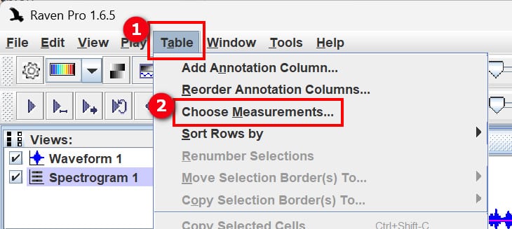 Choose Measurements in Table menu